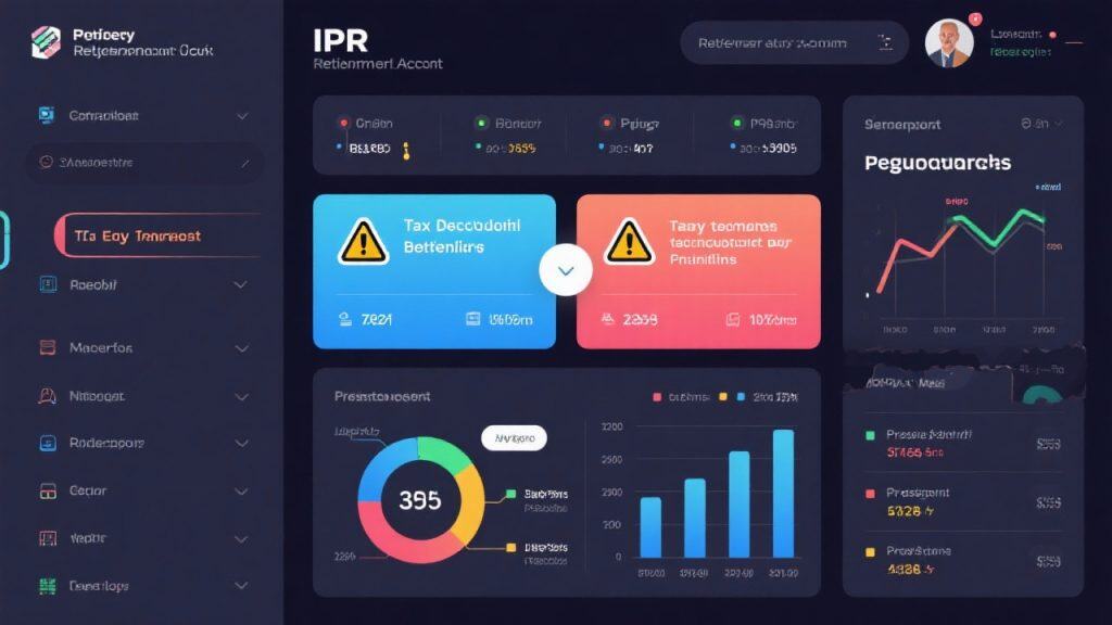세금 공제·수익률 지표와 경고 아이콘이 함께 표시된 은퇴 계좌 분석 대시보드